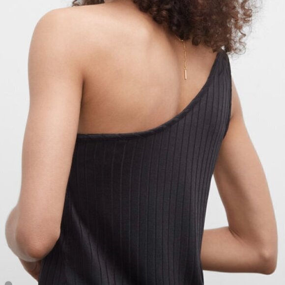 Club Monaco Black Ribbed One Shoulder Stretchy Tank Top SP NWOT - Picture 3 of 9